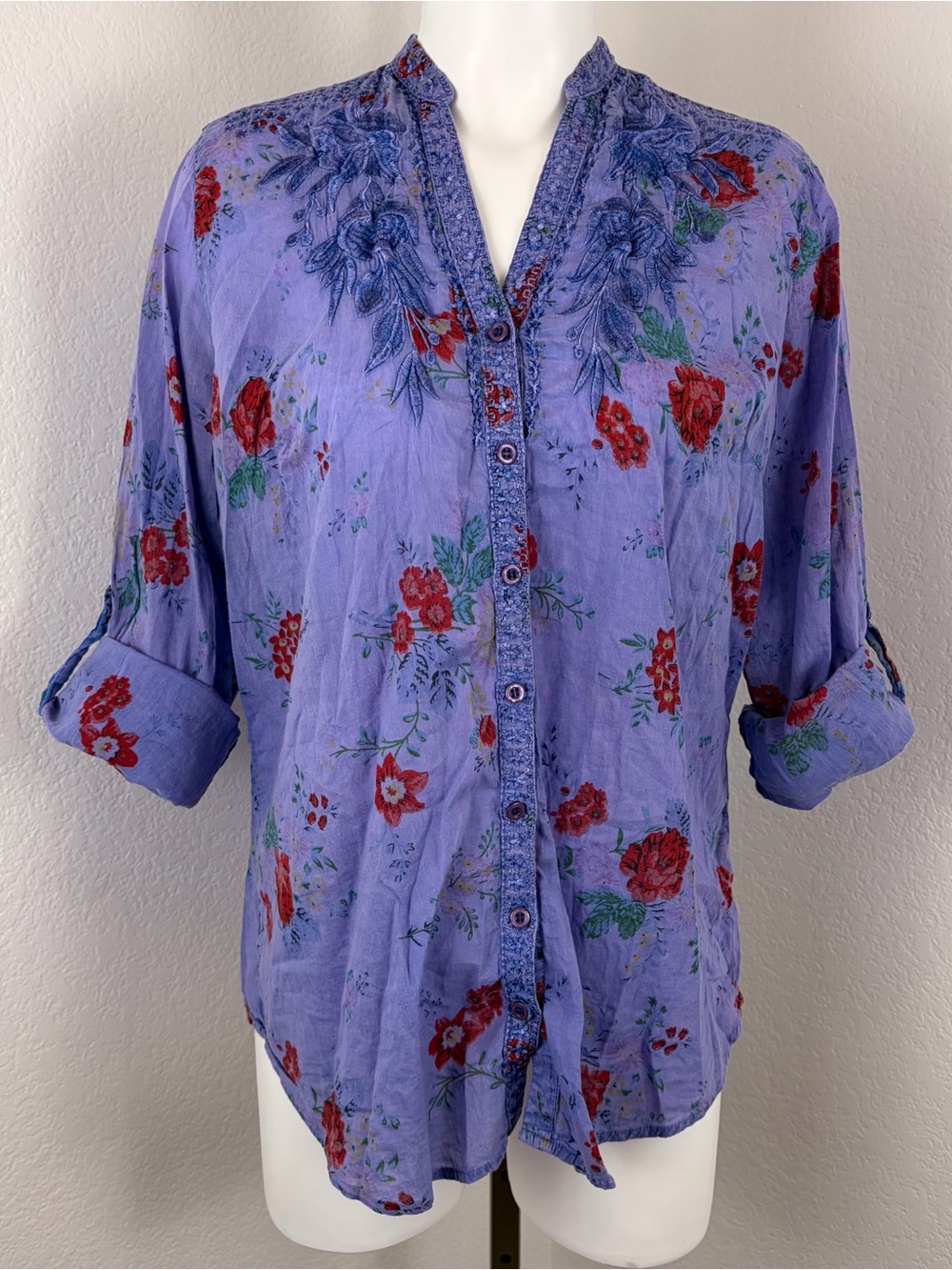 Vintage Goa Purple Floral Embroidered Cotton Shirt